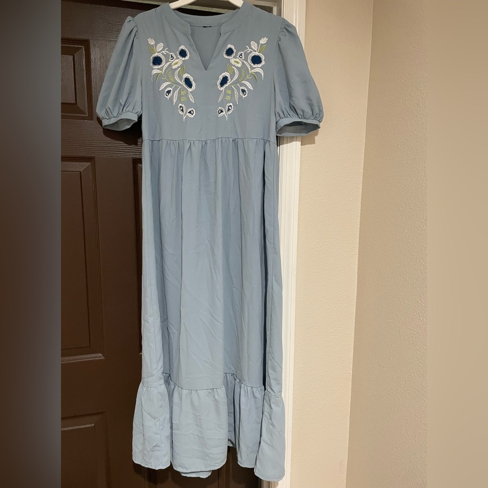 Blue Embroidered Kids Dress